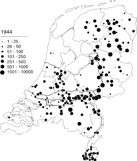Verspreiding van de Roek in Nederland in 1944